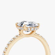 Oval Cut - Pave Band Hidden Halo - Classic Engagement Ring- 14 K Gold